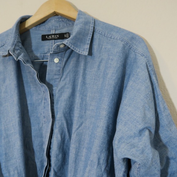 Lauren Ralph Lauren Tie Front Chambray Shirt Long Sleeve ASO Darla Queen Sugar - Picture 3 of 10